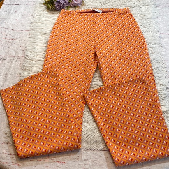 Zara Pants - NWT Zara Retro Jacquard Flare Leg Pants sz L